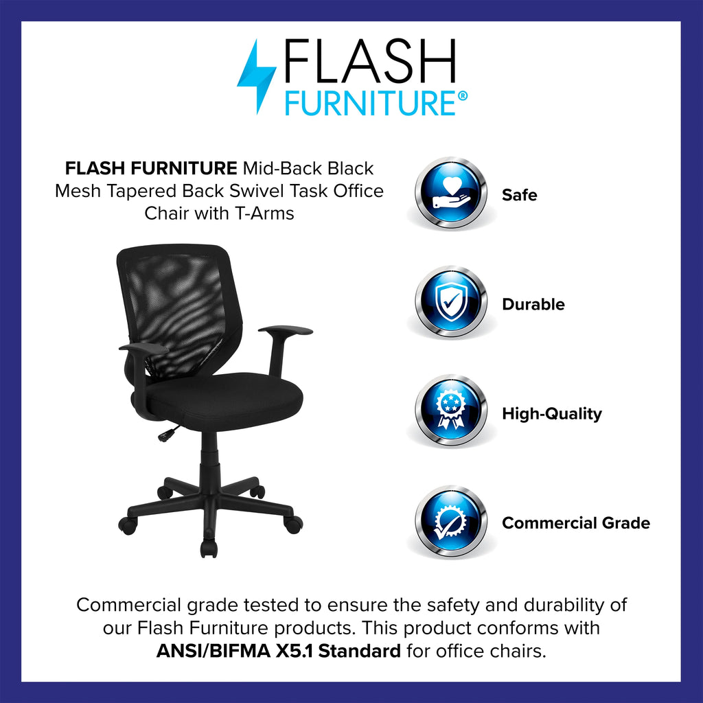 Black Mesh Swivel Task Office Chair with T-Arms R6219
