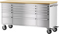 15 Drawer Stainless Steel Rolling Tool Chest with Wheels and Wood Top A341295