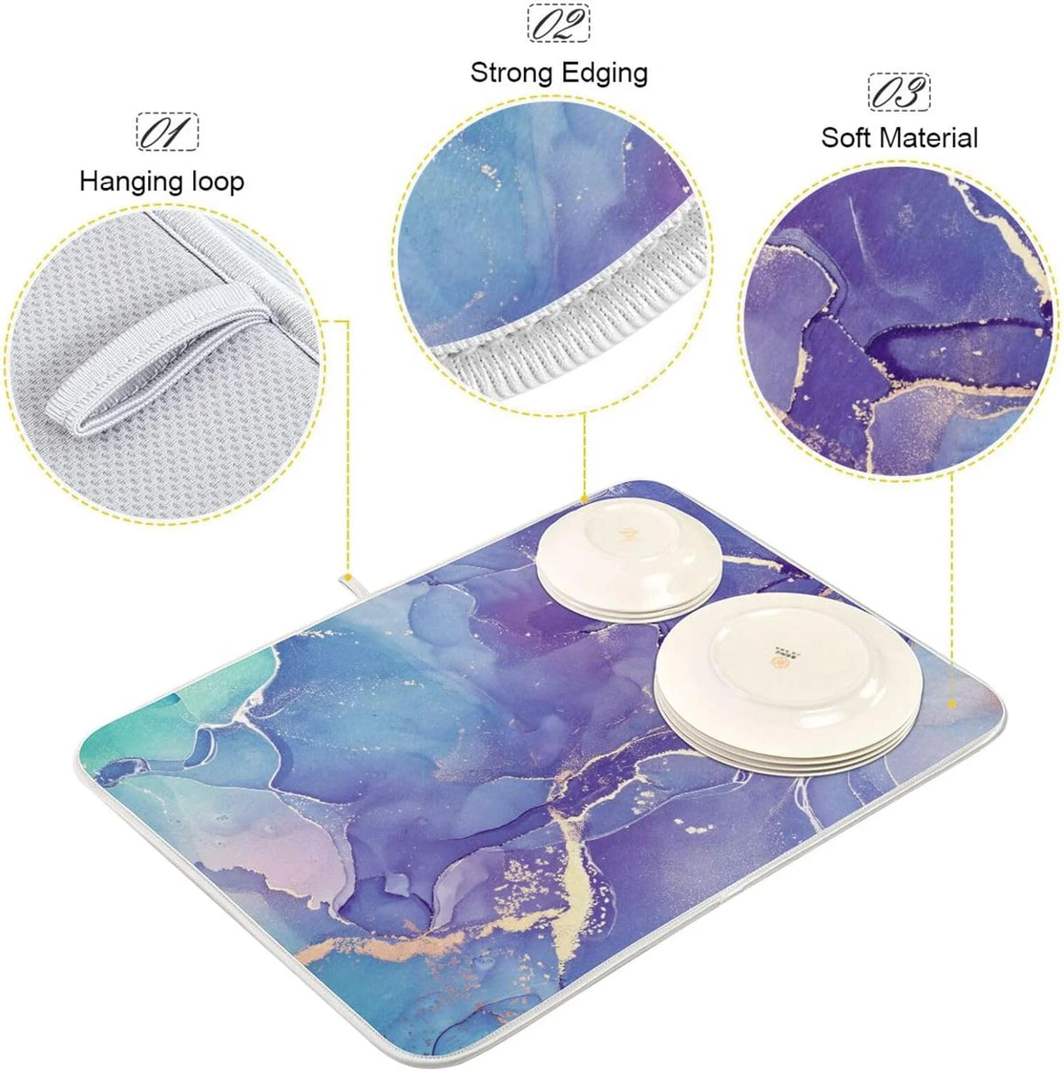 Marble Texture Dish Drying Mat 16x18Inch B2503