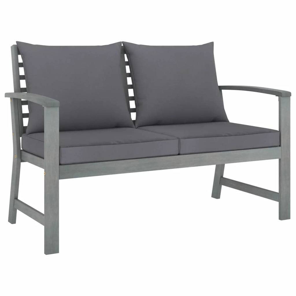 Dark Gray Cushion Solid Acacia Wood Patio Bench X25976