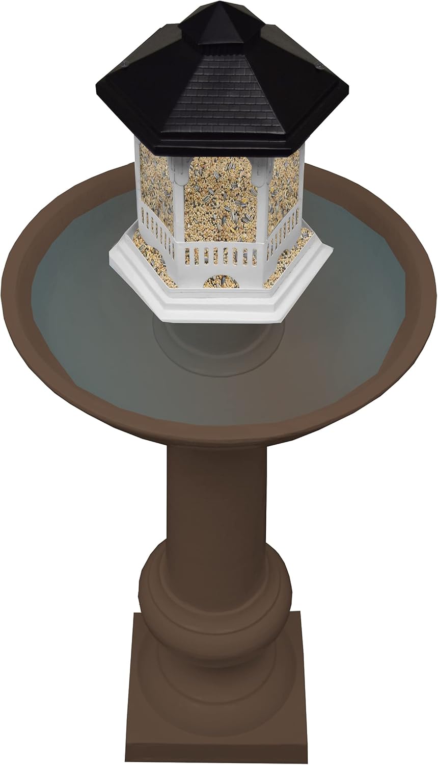 Brown Cast Aluminum Bird Bath and Bird Feeder Combo M8002