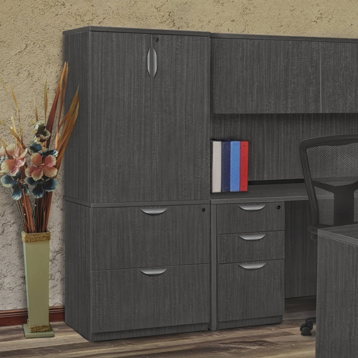 Cherry Lateral File with Stackable Storage Cabinet K2593