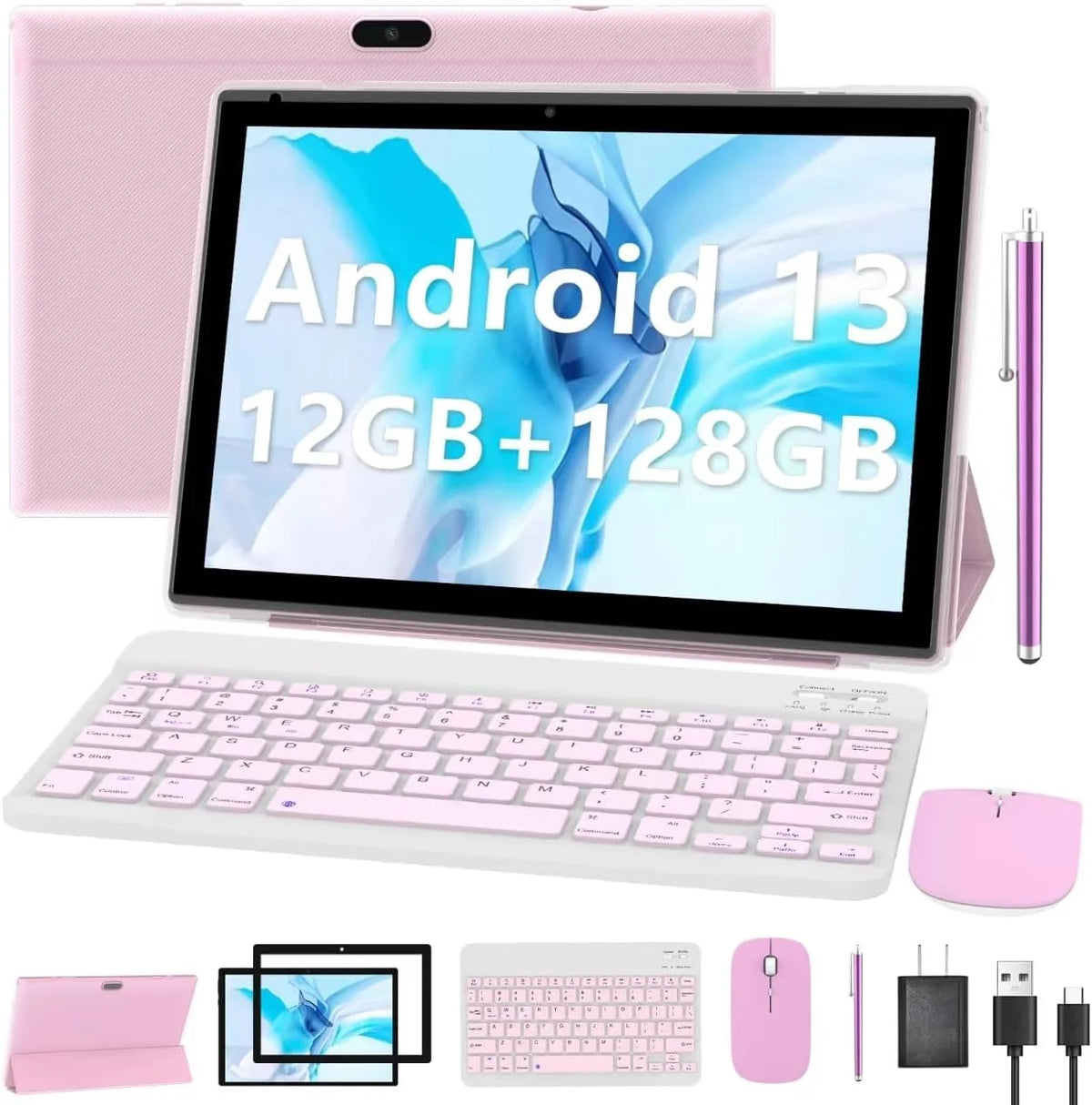 Android 13 Tablet 10 Inch 12GB RAM 128GB ROM 2 in 1 with Keyboard W62408