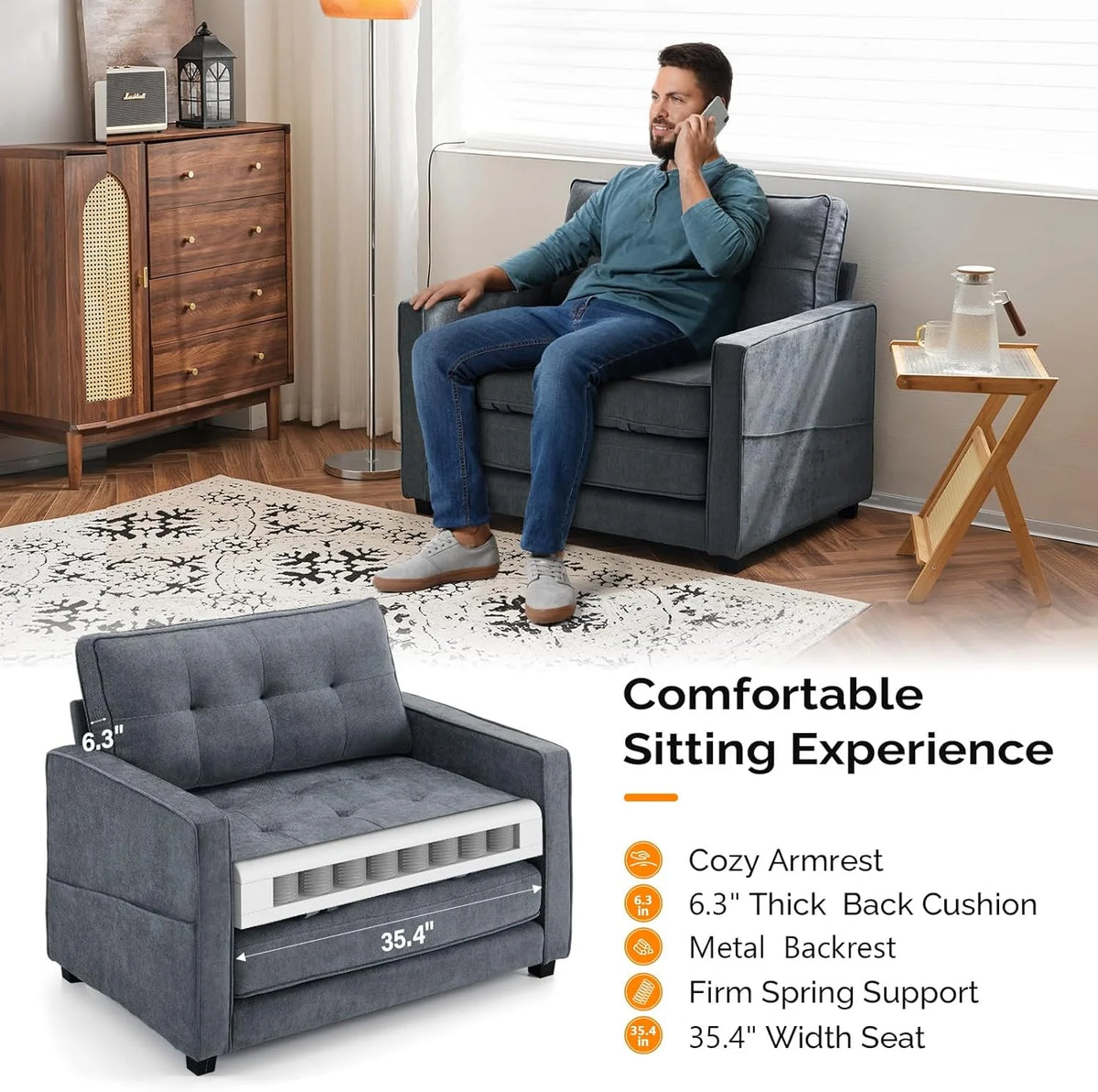 Full Size Chenille Futon Sofa Bed B369272