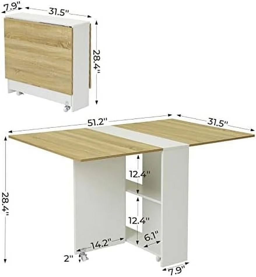 Folding Dining Table with 6 Casters and Shelves G6832
