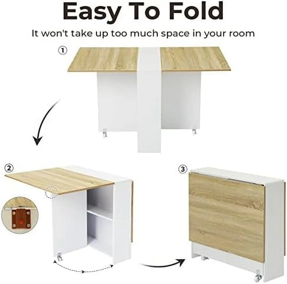 Folding Dining Table with 6 Casters and Shelves G6832