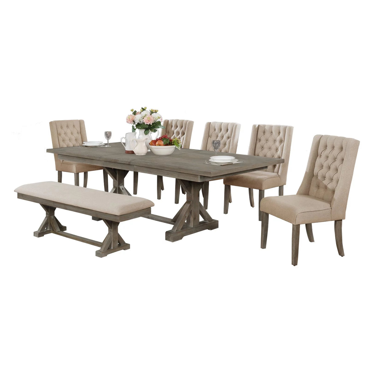Gray Linen Dining Bench S459160