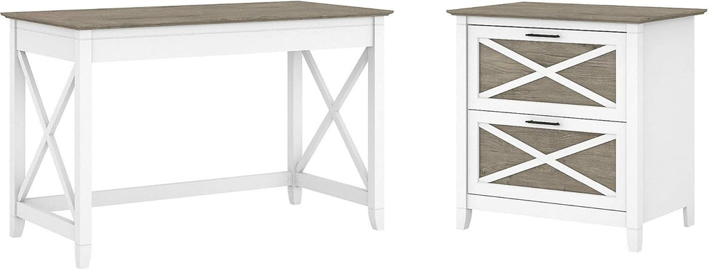 Linen White Oak Writing Desk with File Cabinet E173793