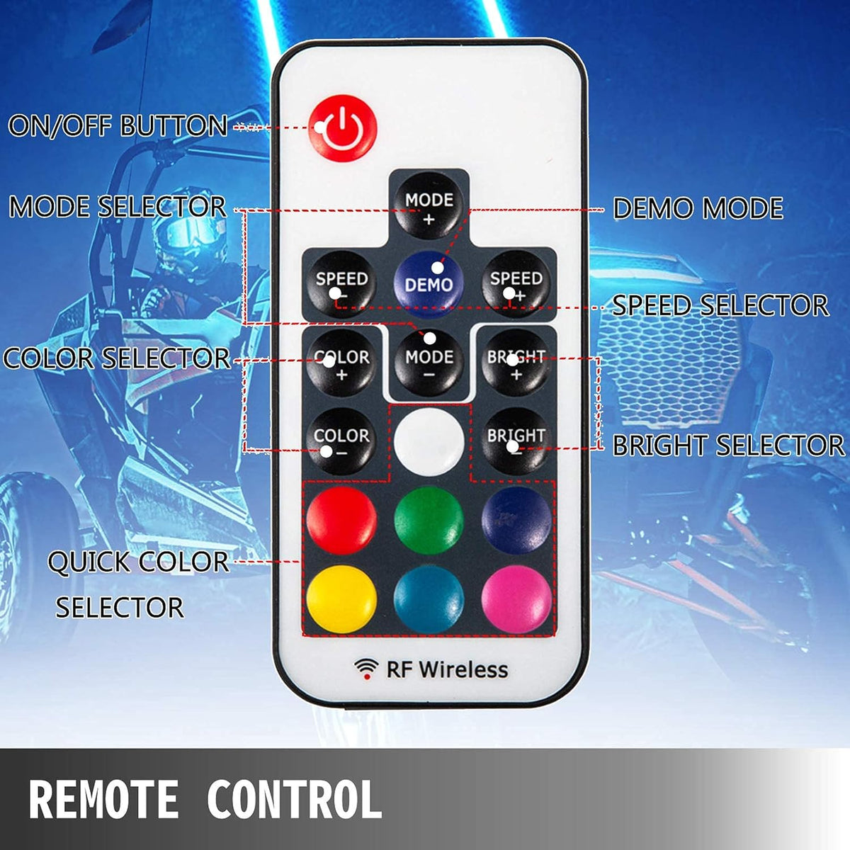 2PC 3FT 360° Spiral LED Whip Lights RGB Color Weatherproof with RF Wireless Remote T536379