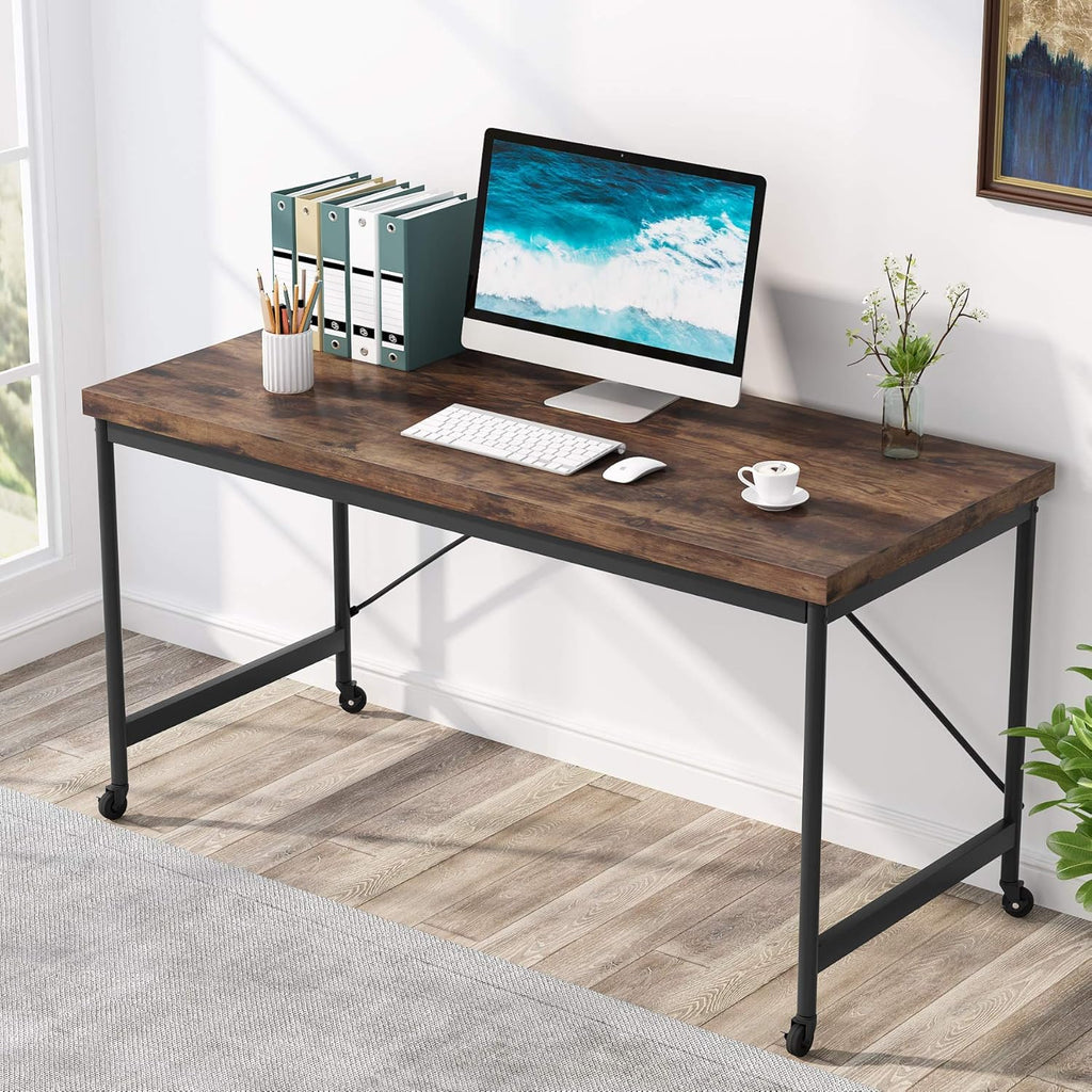 55 Inch Rolling Computer Desk with Lockable Casters Z8772
