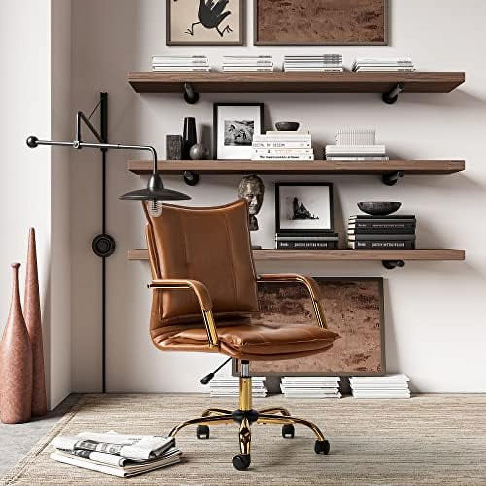 Camel Faux Leather Adjustable Swivel Office Desk Chair P7111