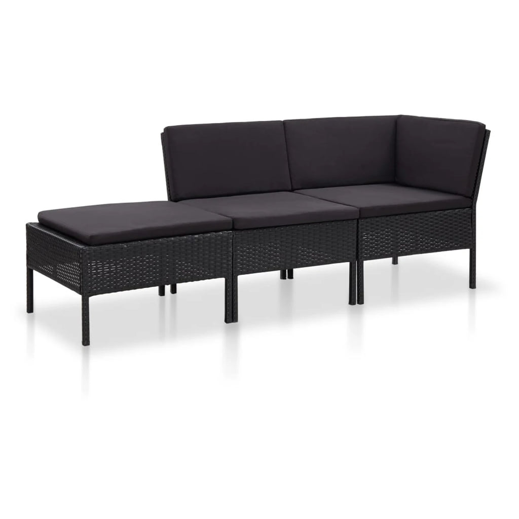 3 Piece Poly Rattan Outdoor Sectional Sofa Set with Cushions Steel Frame A473