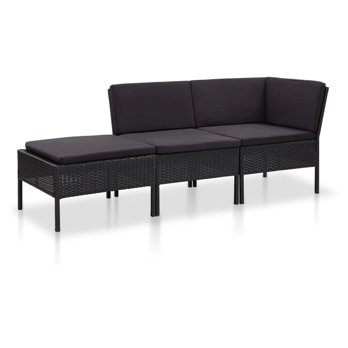 3 Piece Poly Rattan Outdoor Sectional Sofa Set with Cushions Steel Frame A473