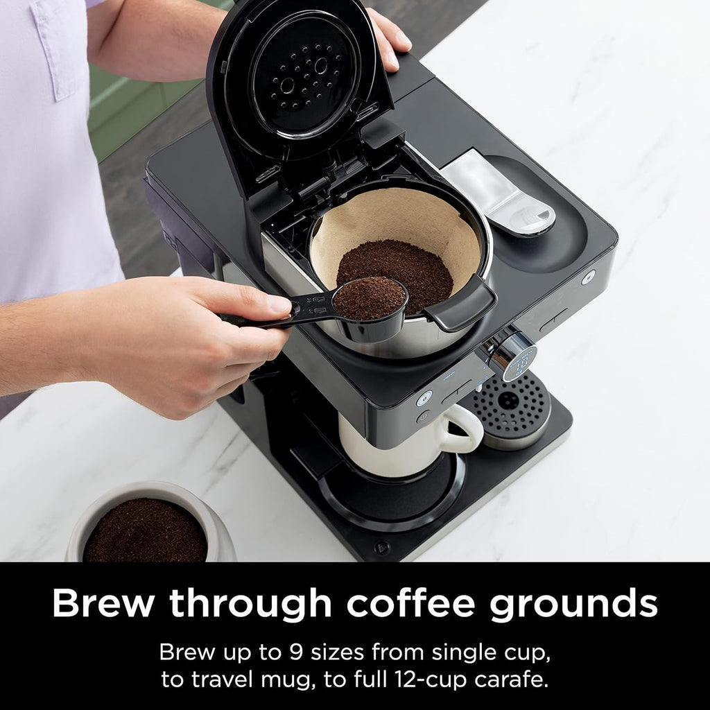 Black and Stainless Steel Espresso & Coffee System, 12-Cup Carafe, Built-in Frother W941197