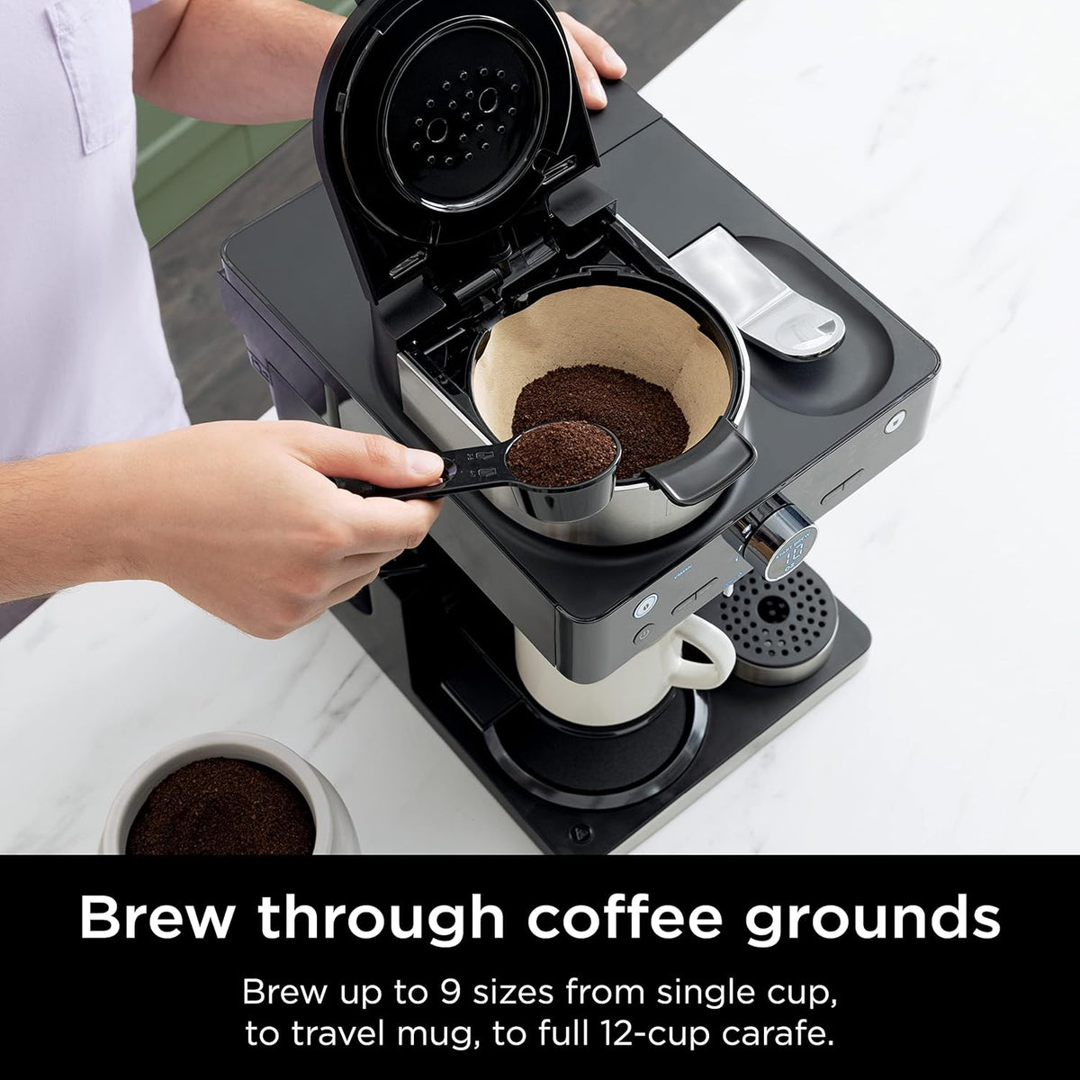Black and Stainless Steel Espresso & Coffee System, 12-Cup Carafe, Built-in Frother W941197