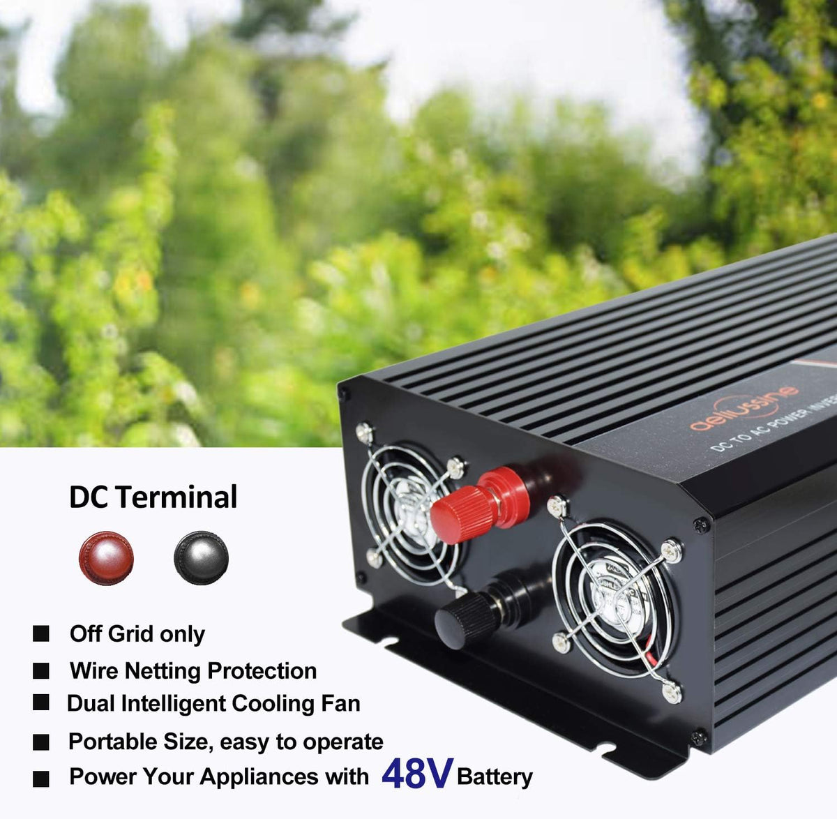 1500 Watt Pure Sine Wave Power Inverter 48 Volt DC to AC 110V 120V with LCD Display J571