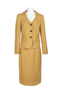 Notched Collar 3 Button Flap Pocket Square Texture Jacket with Zipper Back Skimmer Skirt Two Piece E138191