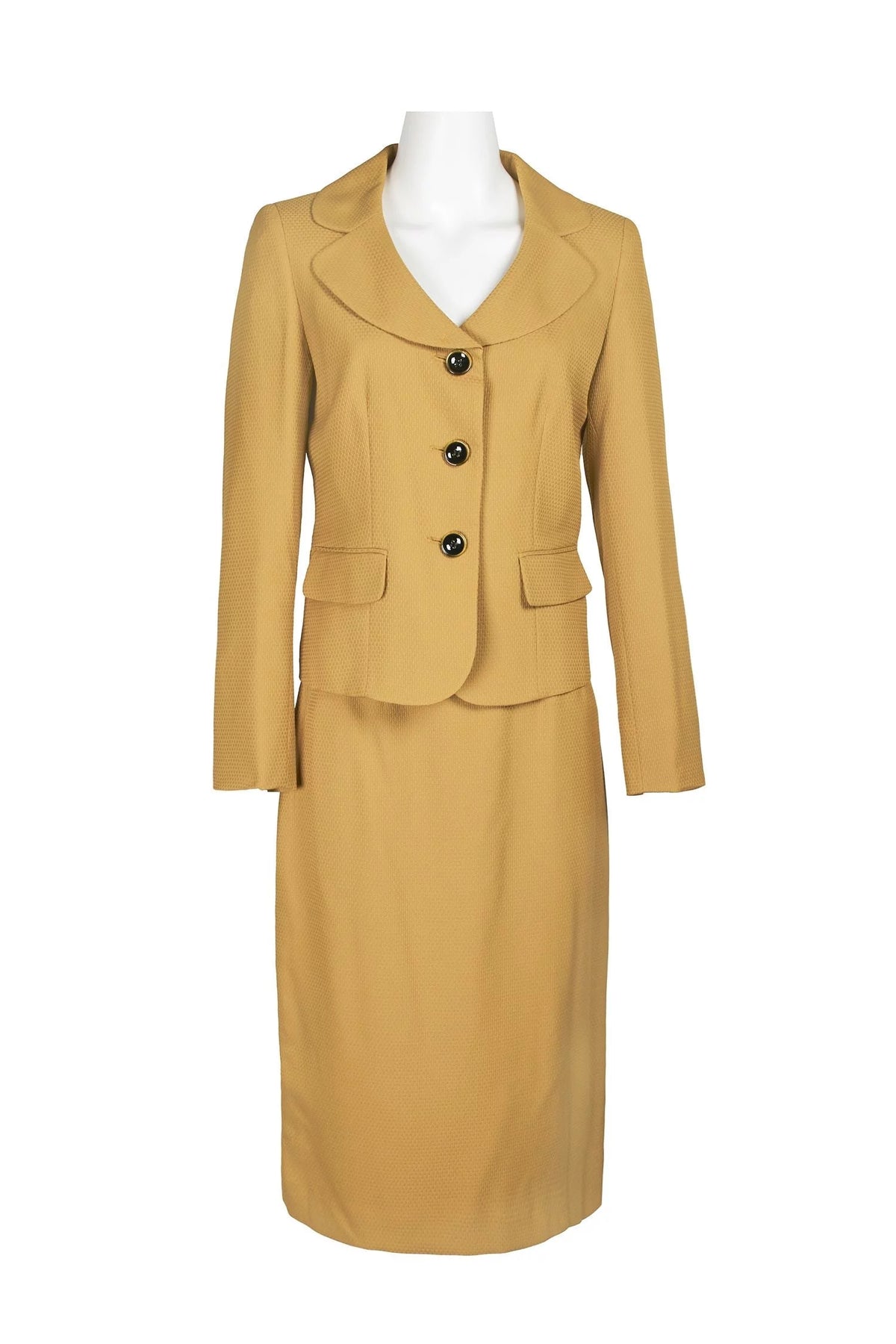 Notched Collar 3 Button Flap Pocket Square Texture Jacket with Zipper Back Skimmer Skirt Two Piece E138191