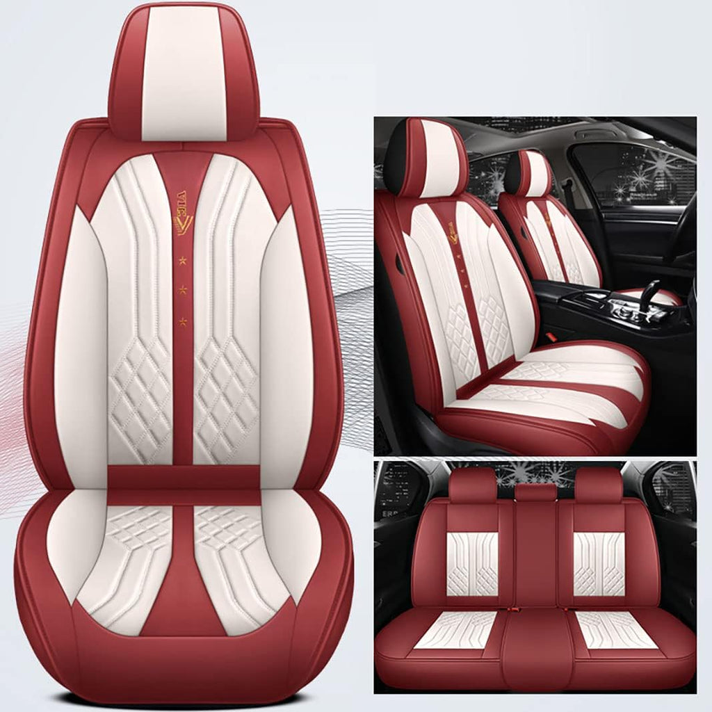 Black Red Synthetic Leather Car Seat Cover Set B9208