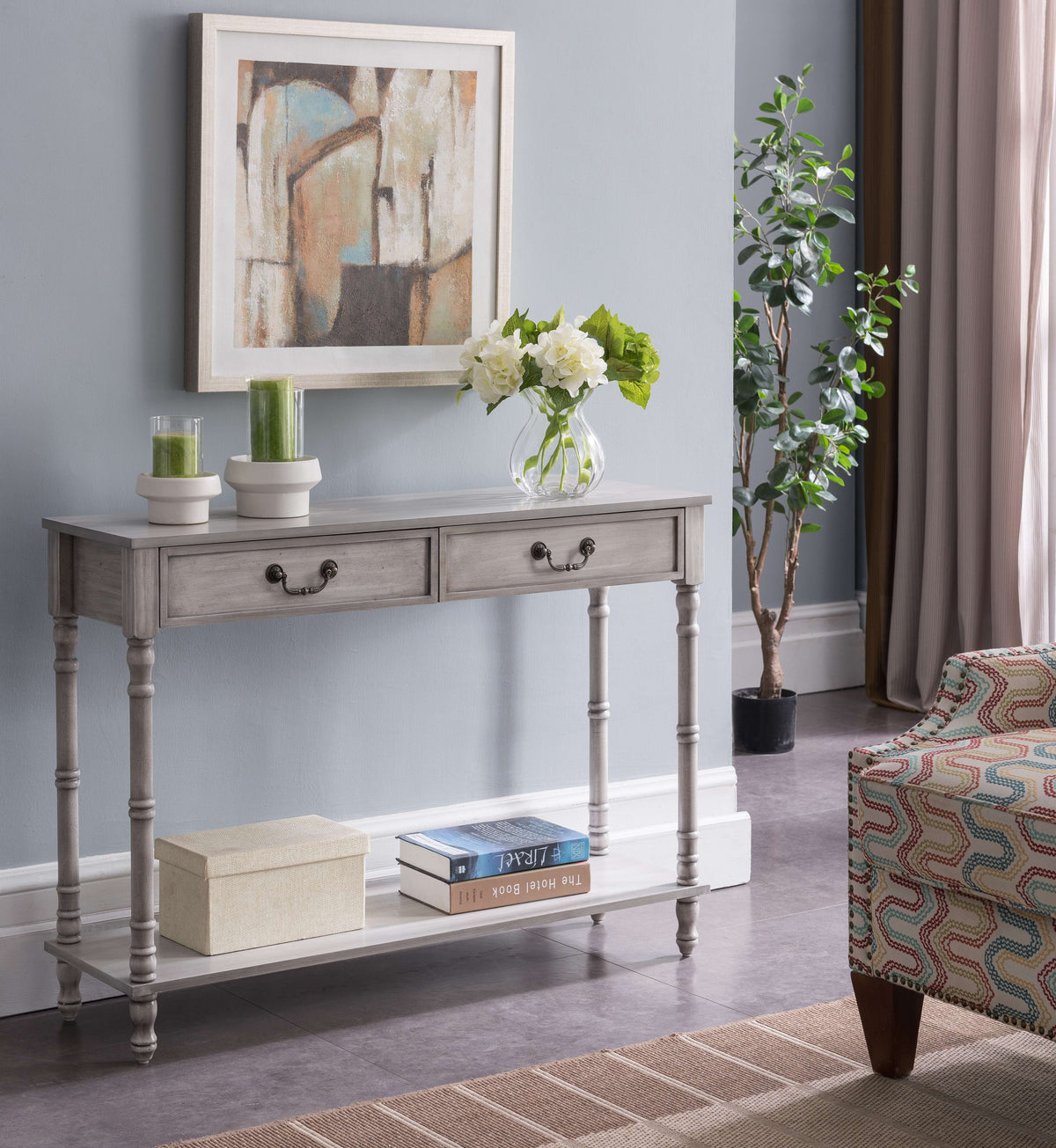 Washed Oak 2 Drawer Console Table with Shelf R232711