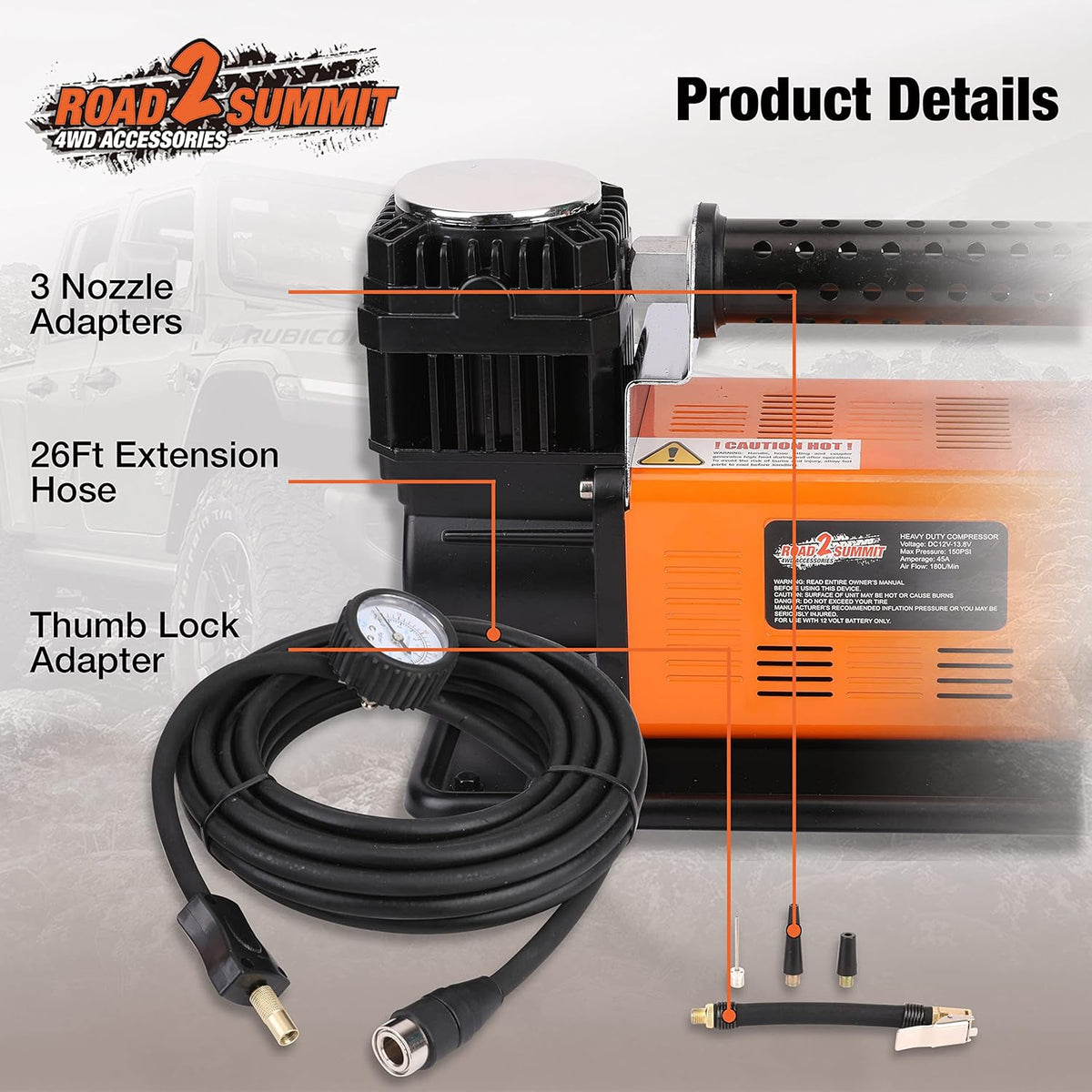 Heavy Duty Portable 12V Air Compressor Kit, Max 150PSI O6660