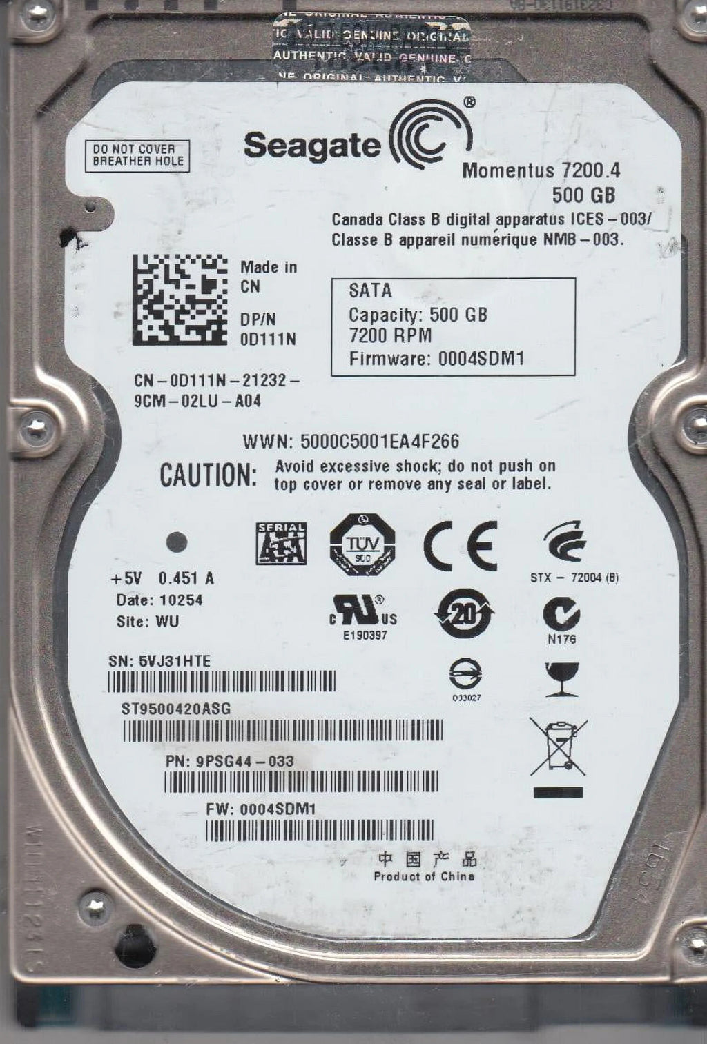 500GB SATA 2.5 Hard Drive G699