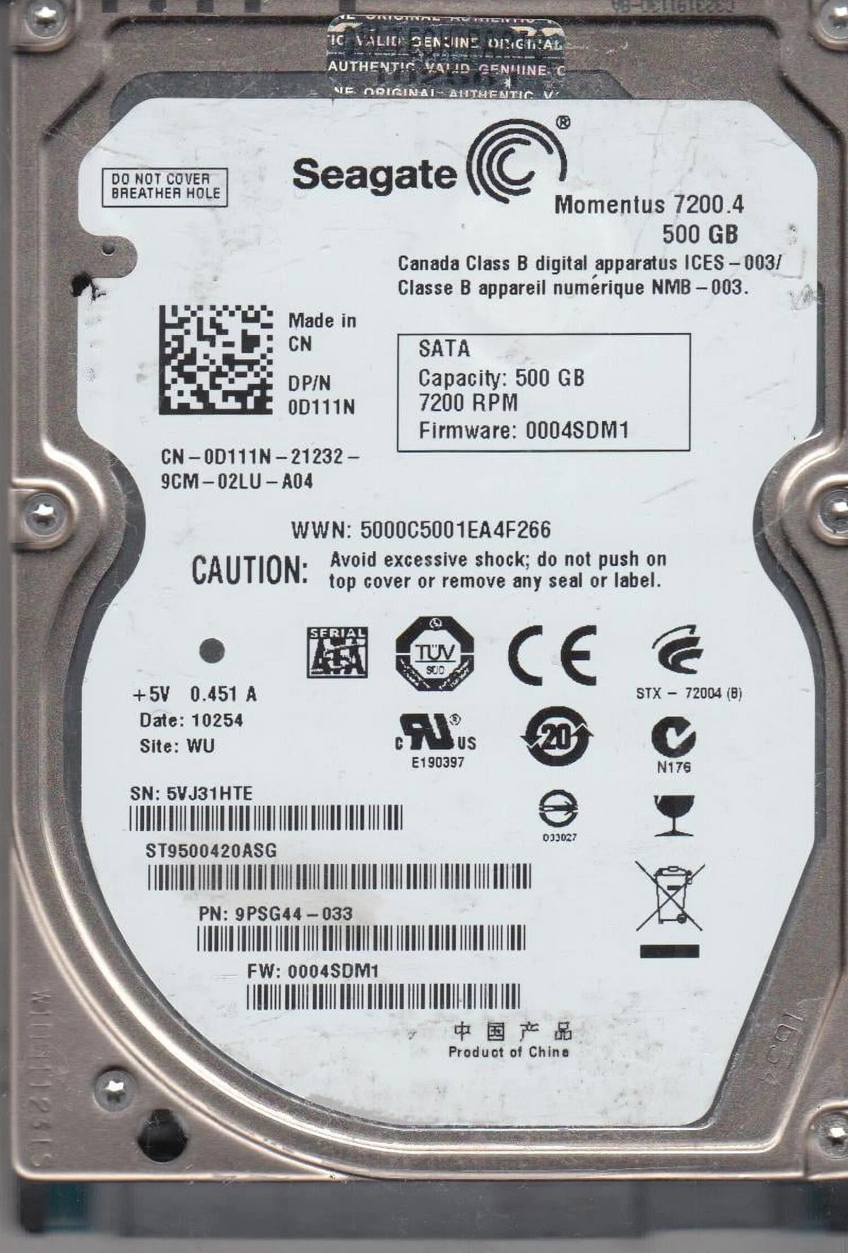 500GB SATA 2.5 Hard Drive G699