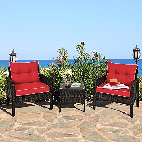 3 Piece Brown Rattan Patio Furniture Set with Cushions E106970