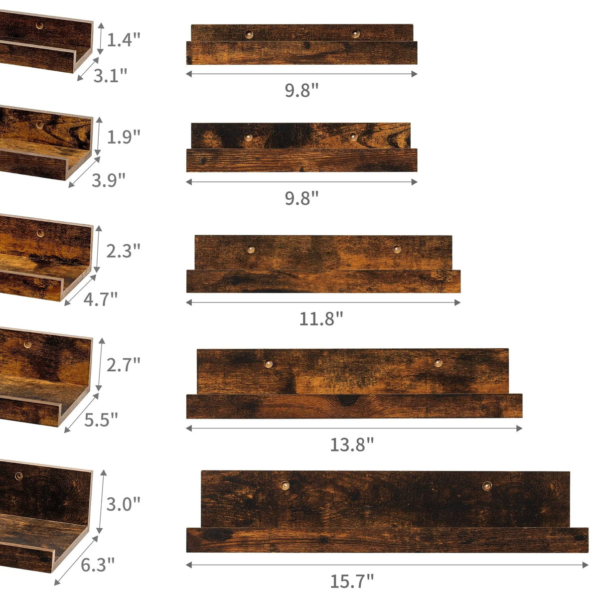 Black Wood Floating Shelves Set of 5 T71102