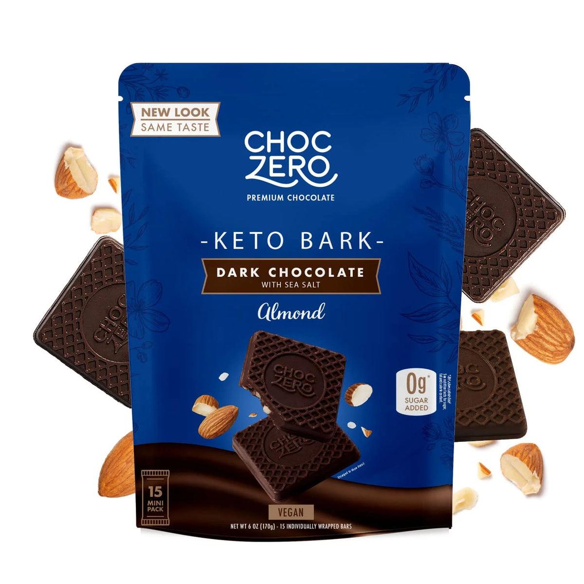 Dark Chocolate Almonds With Sea Salt, Sugar Free, Low Carb, 6 Bars F23394