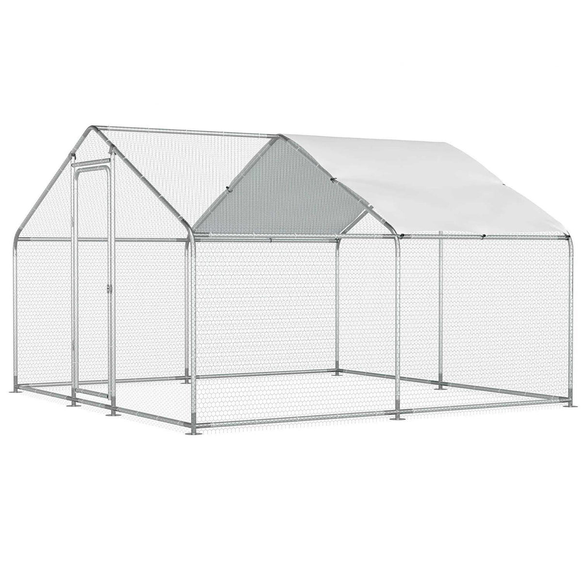 Chicken Coop Large Metal Run for 20 Chickens Walk in Poultry Cage Hen House with Waterproof Cover L204