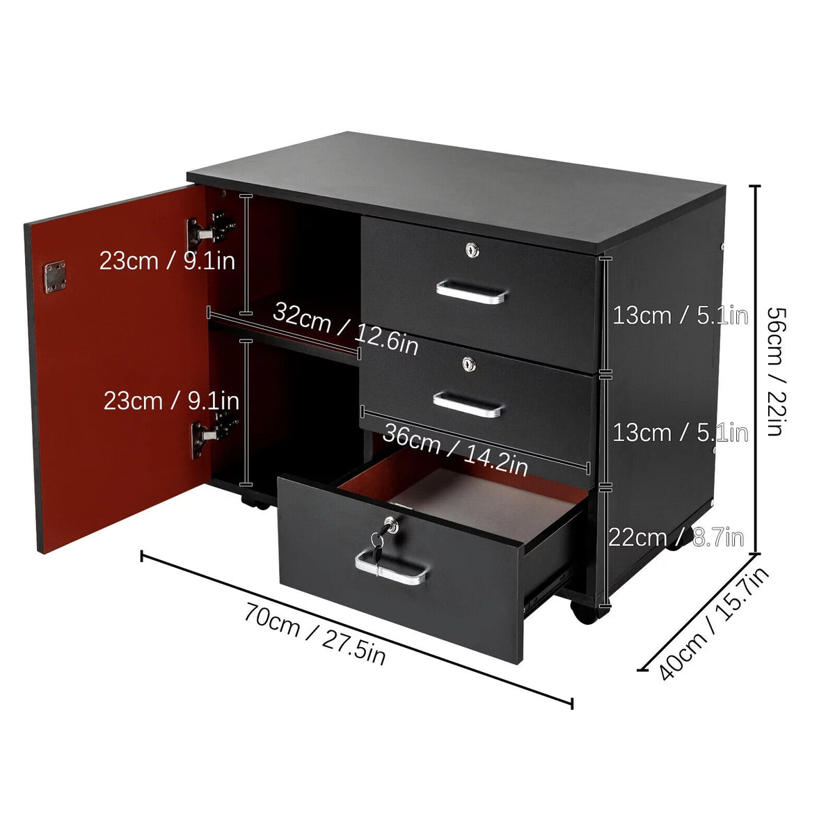 3 Drawer Lockable Mobile Filing Cabinet I603