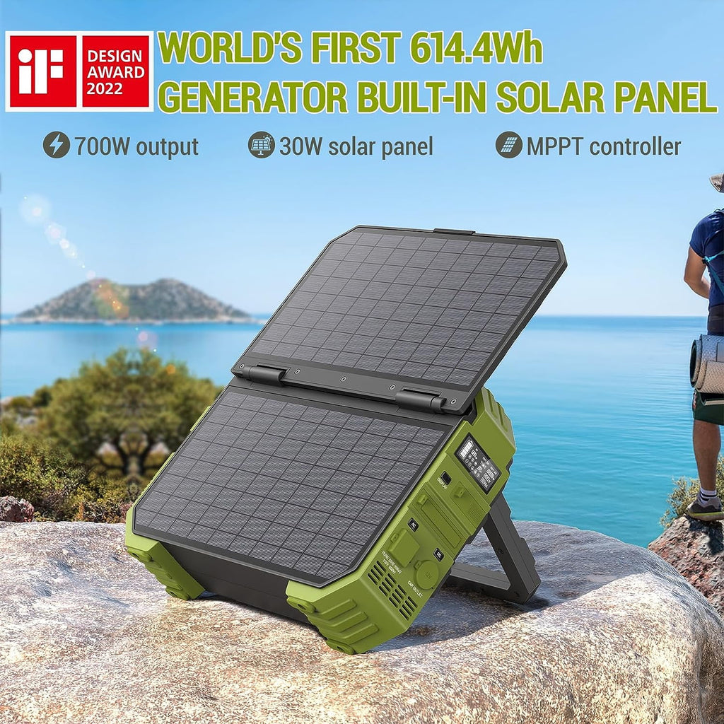 614.4Wh Portable Power Station with 30W Solar Panel T8381