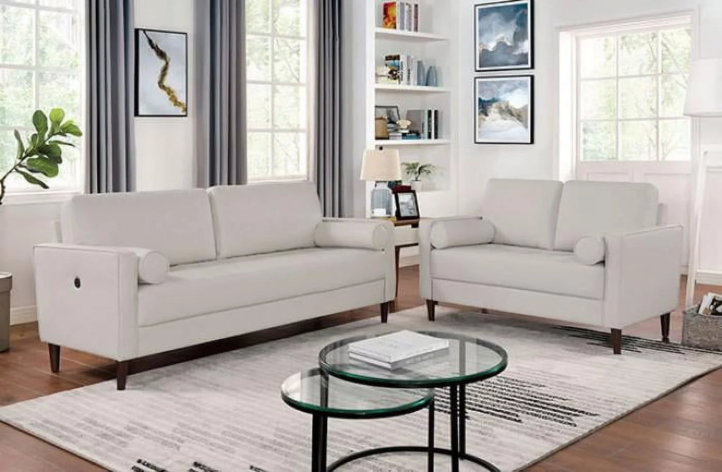 Off-White Leatherette Living Room Set 3pcs W854