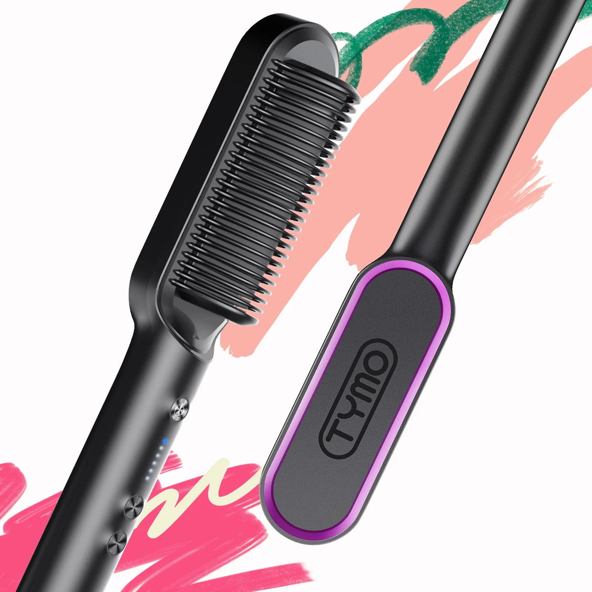 Black Hair Straightener Brush with Built-in Comb L69251