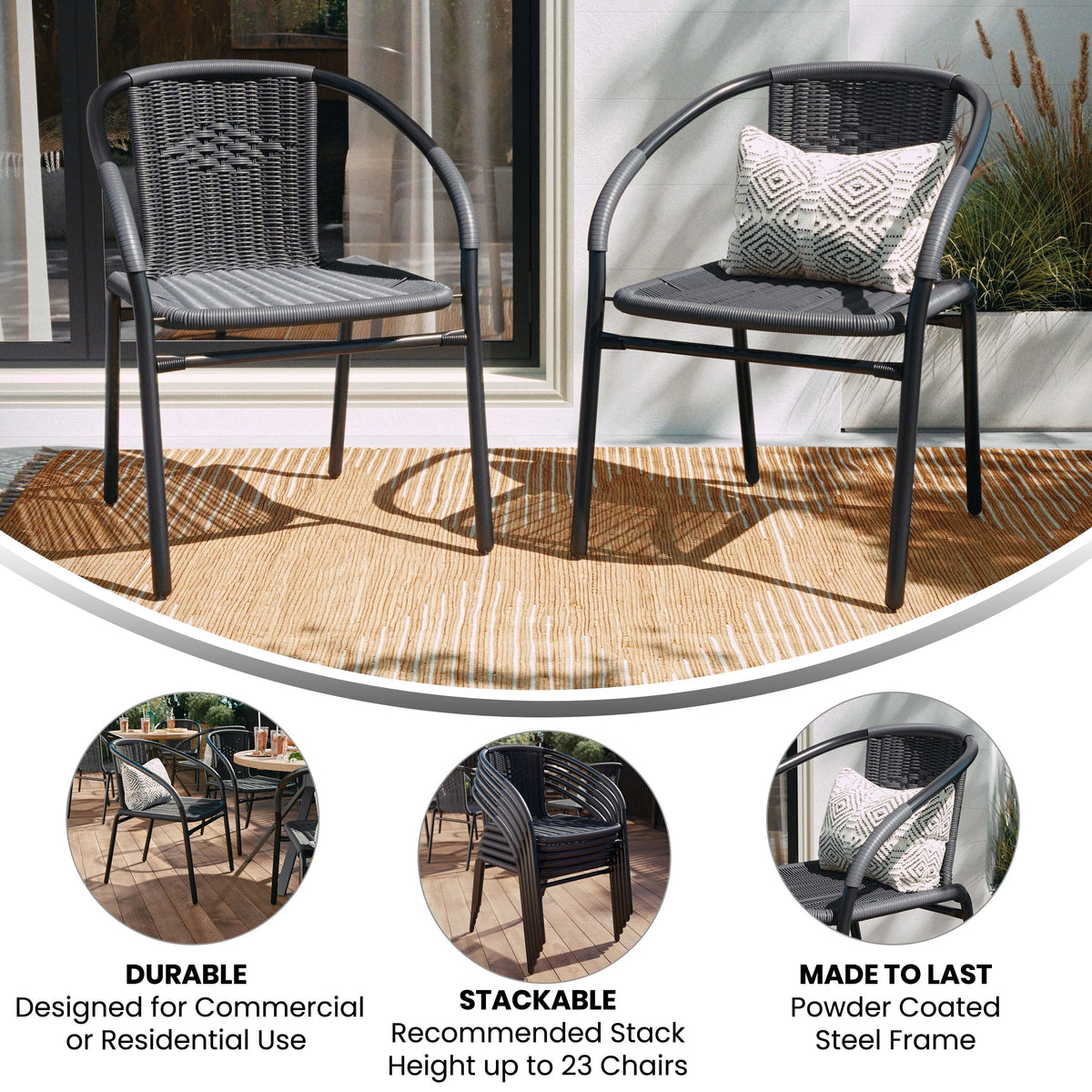 2 Pack Gray Rattan Stack Chair E6873