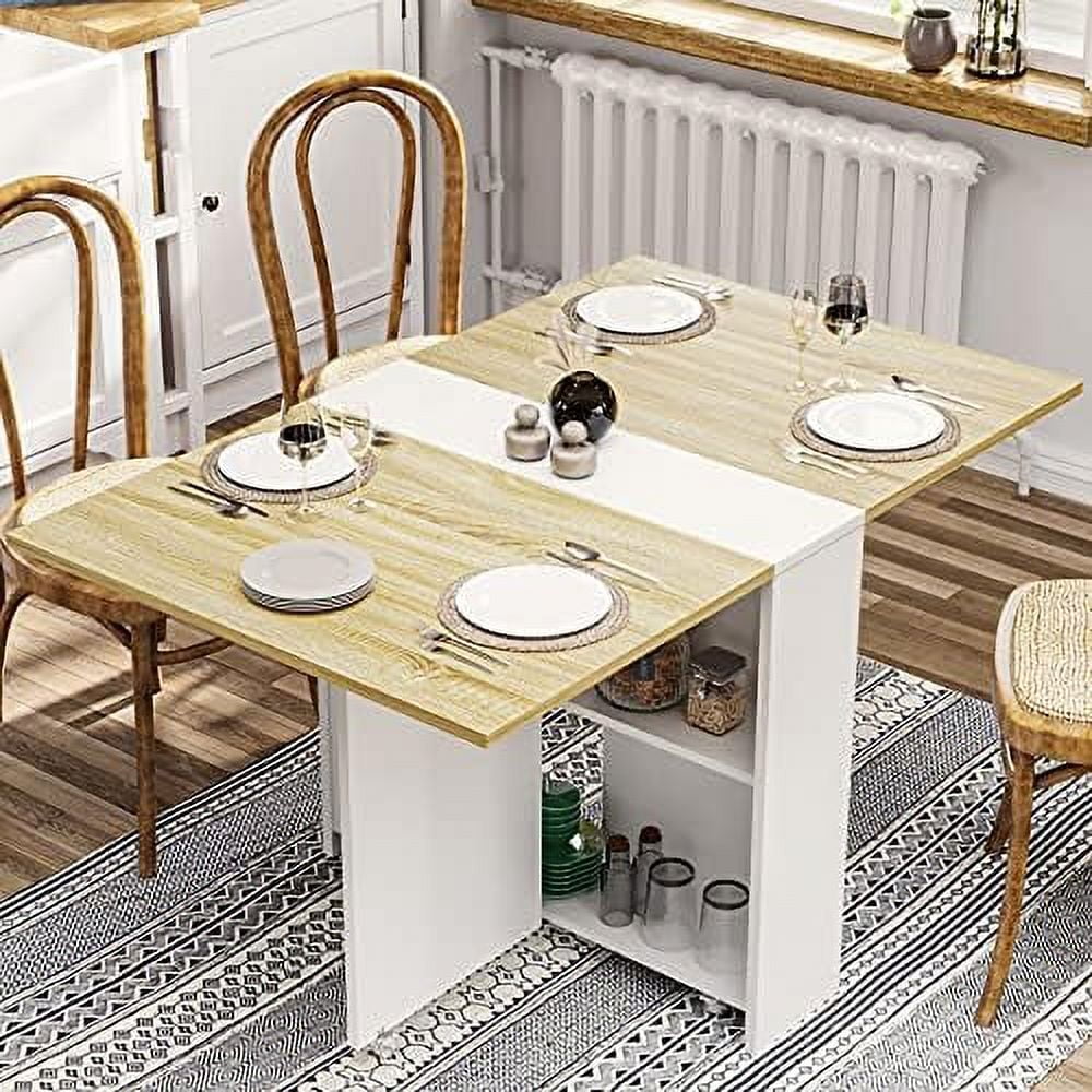 Folding Dining Table with 6 Casters and Shelves G6832