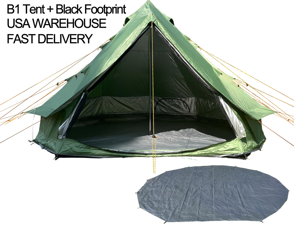 Waterproof 13.2ft/4M Green B1 Bell Tent with Black Footprint H9729