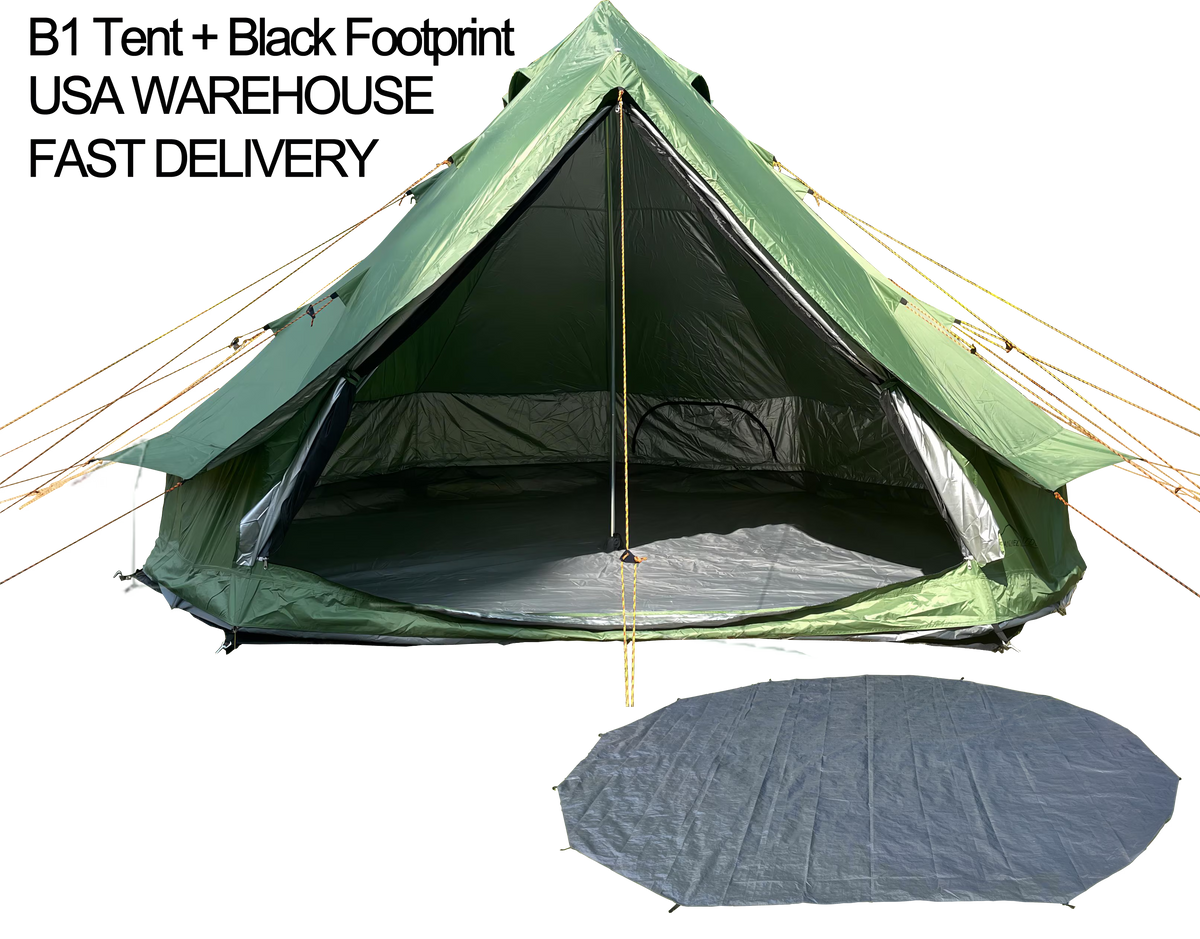 Waterproof 13.2ft/4M Green B1 Bell Tent with Black Footprint H9729