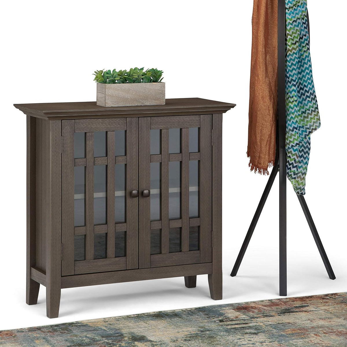 Solid Wood 32 inch Low Storage Media Cabinet with 2 Tempered Glass Doors D940