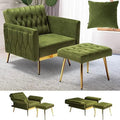 Olive Green Velvet Single Recliner Armchair with Ottoman and Pillow O28773