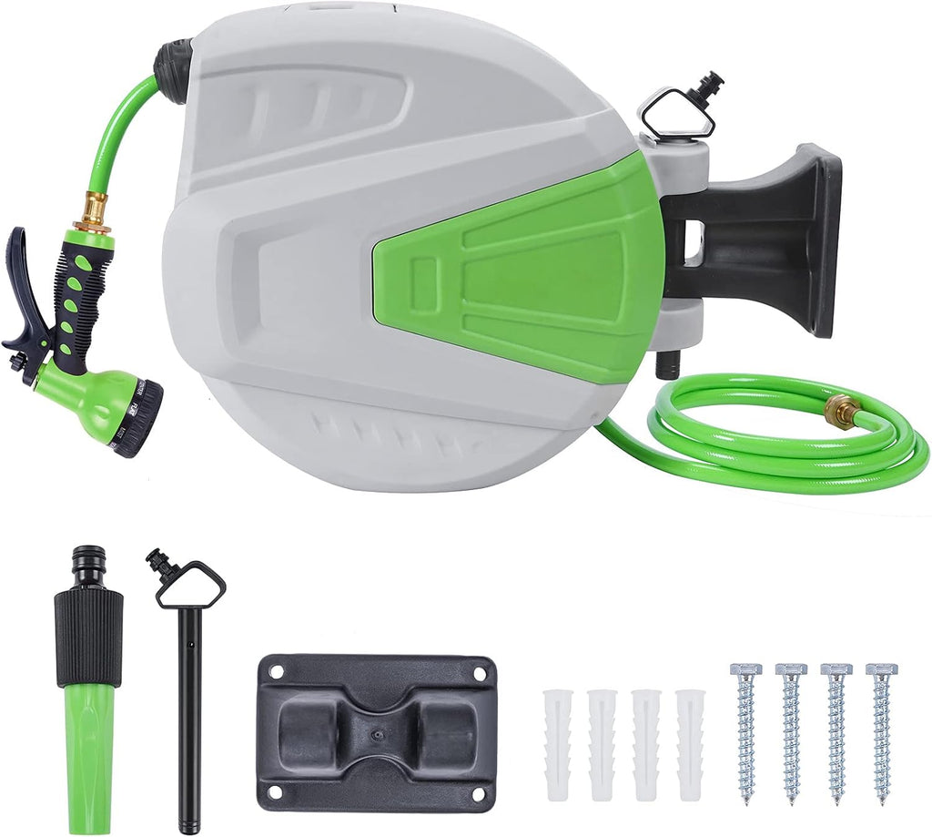 Black Wall Mounted Garden Hose Reel with Sprayer Nozzle L972