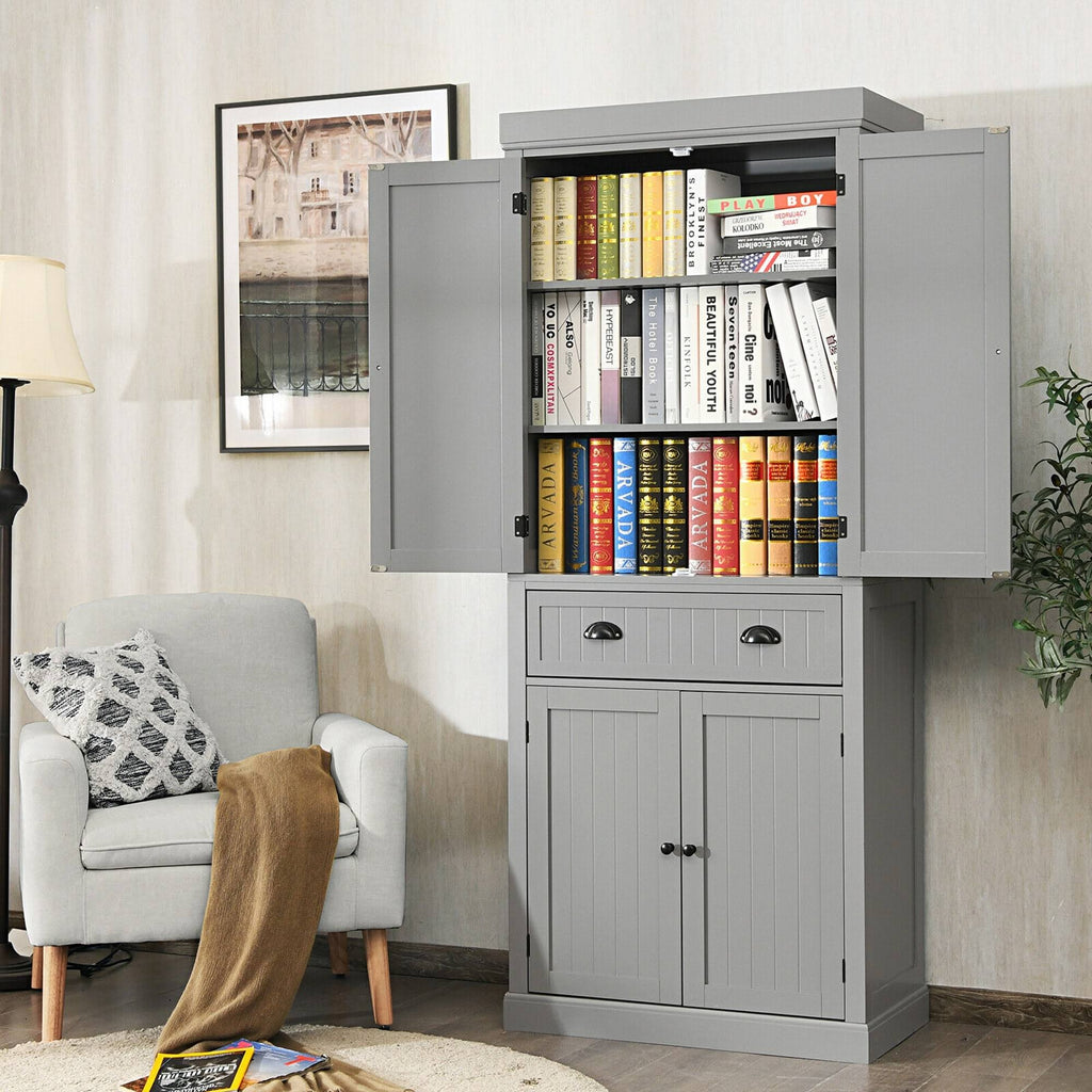 Grey Freestanding Kitchen Cabinet Pantry Cupboard with Shelves J541