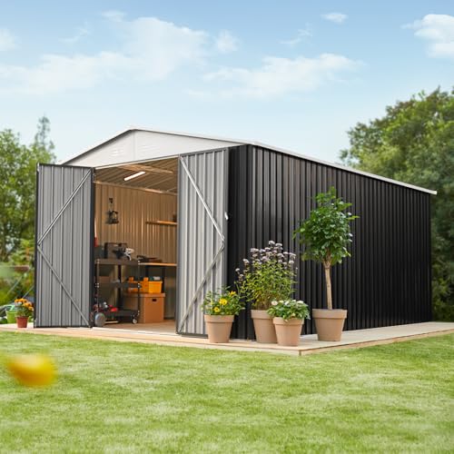 10x14 White Metal Storage Shed with Lockable Doors T2151