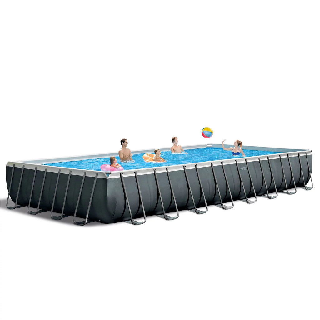 Gray Rectangular Above Ground Swimming Pool Set I868