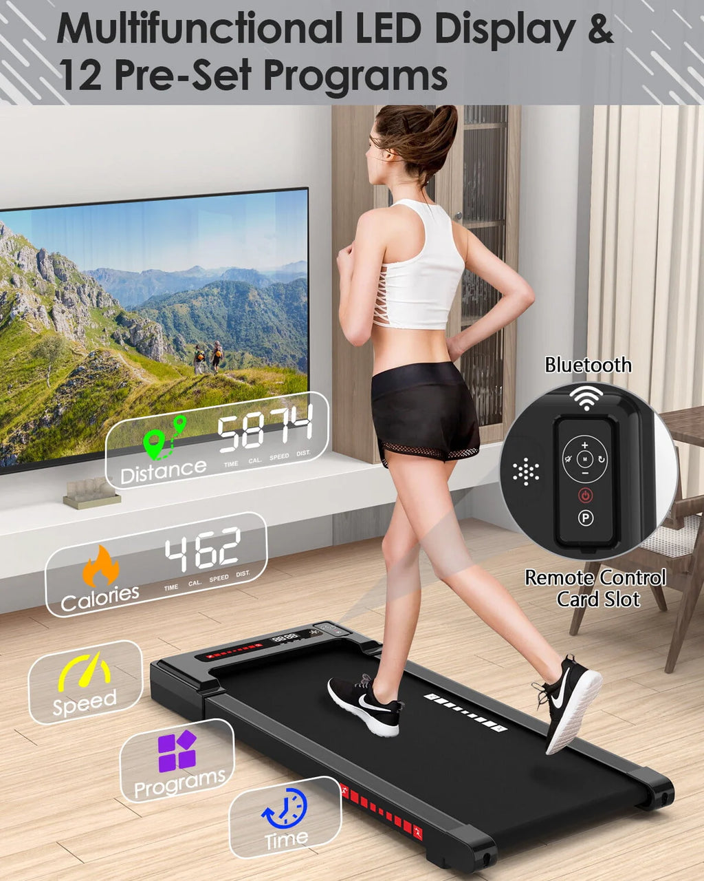 Electric Treadmill 2.5HP Portable Walking Machine with Bluetooth W261099