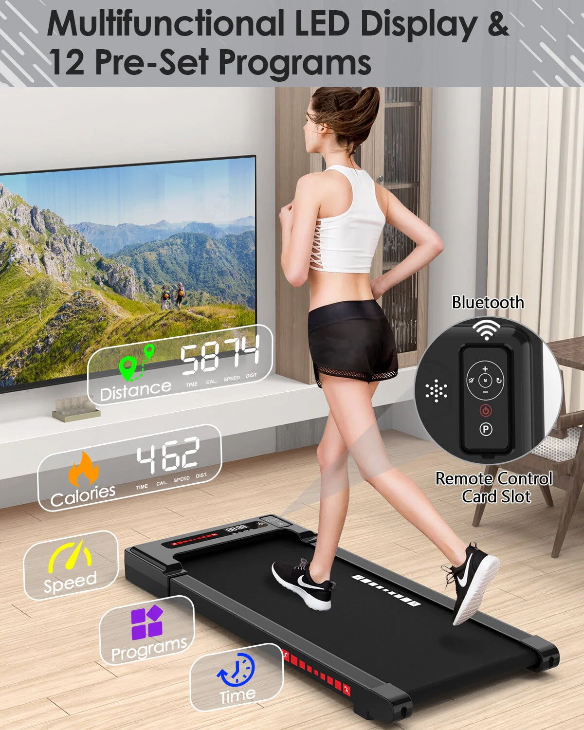 Electric Treadmill 2.5HP Portable Walking Machine with Bluetooth W261099