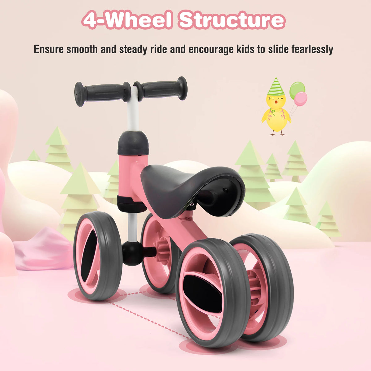 Pink 4 Wheels Baby Balance Bike U3481