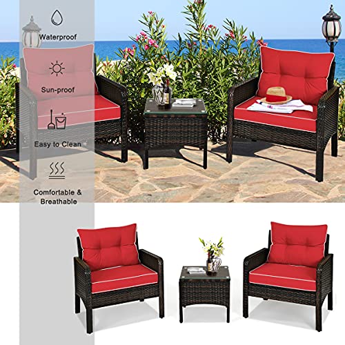 3 Piece Brown Rattan Patio Furniture Set with Cushions E106970