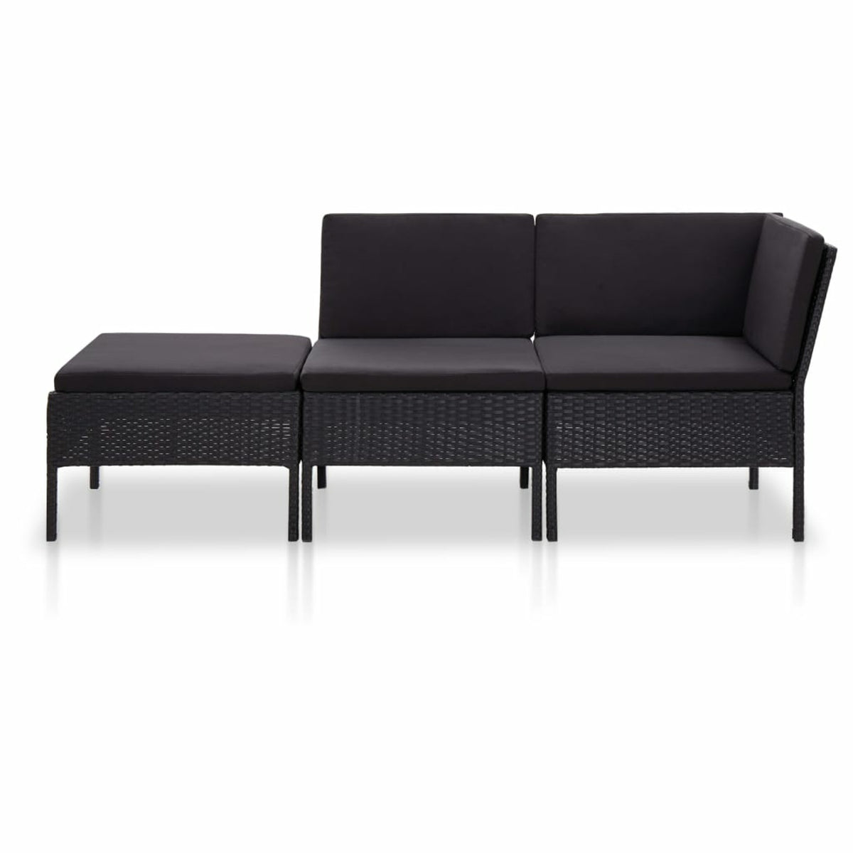 3 Piece Poly Rattan Outdoor Sectional Sofa Set with Cushions Steel Frame A473